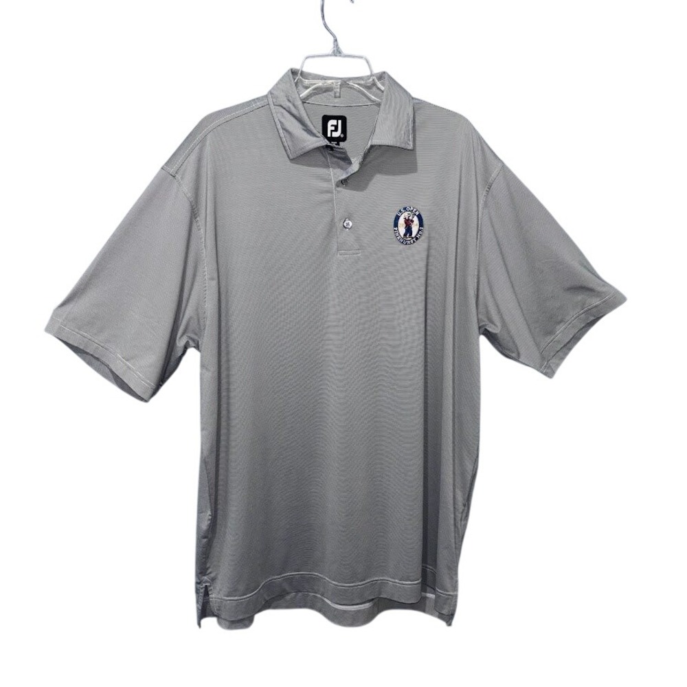 FootJoy Golf Polo Mens‎ XL Grey Poly Spandex 2014 US Open Pinehurst No 2 Stripe